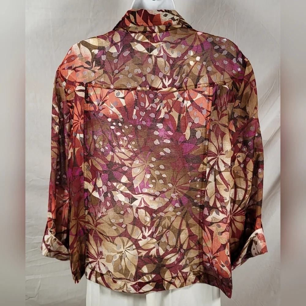 RUBY RD. Maroon and Tan Floral Print Button Up Shirt Jacket - Size 18 or L